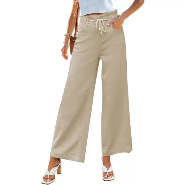 GRAPENT Wide Leg Jeans for Women Stretch High Wasited Elastic Waist Bell Bottom Baggy Y2K PantsAlmond Milk
