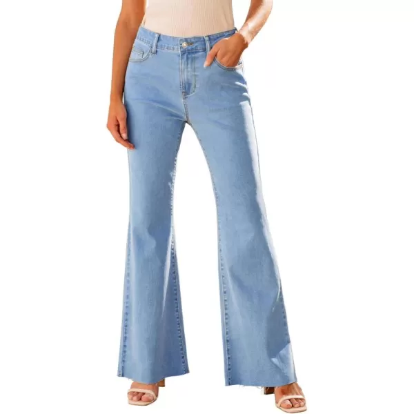 GRAPENT Wide Leg Jeans for Women Trendy High Waisted Flare Stretchy Bell Bottom Denim Pants Baggy Raw Hem Trouser JeansAiry Blue