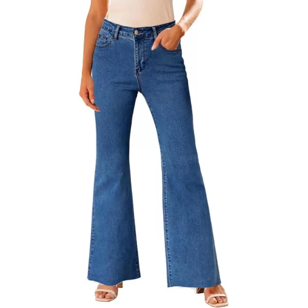 GRAPENT Wide Leg Jeans for Women Trendy High Waisted Flare Stretchy Bell Bottom Denim Pants Baggy Raw Hem Trouser JeansClassic Blue