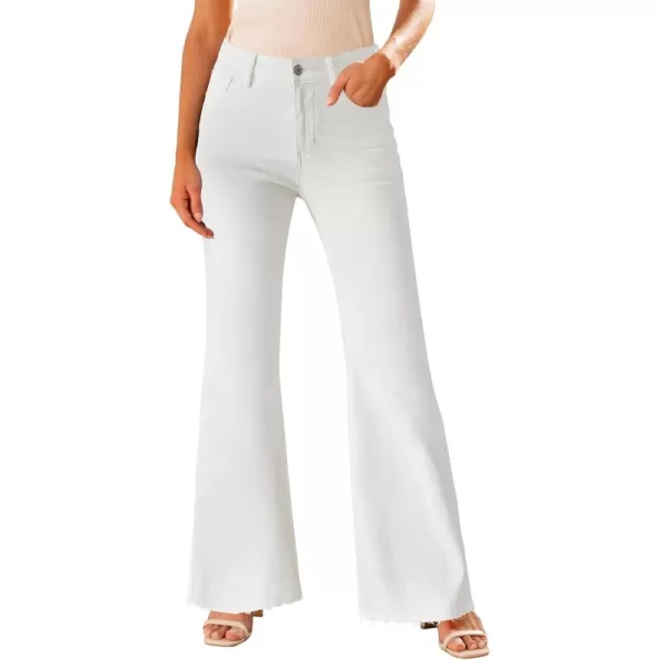 GRAPENT Wide Leg Jeans for Women Trendy High Waisted Flare Stretchy Bell Bottom Denim Pants Baggy Raw Hem Trouser JeansCream White