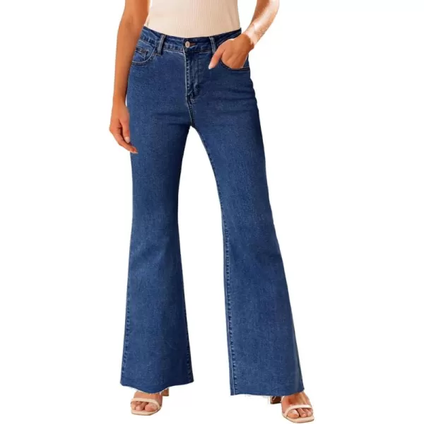 GRAPENT Wide Leg Jeans for Women Trendy High Waisted Flare Stretchy Bell Bottom Denim Pants Baggy Raw Hem Trouser JeansDarkness Blue