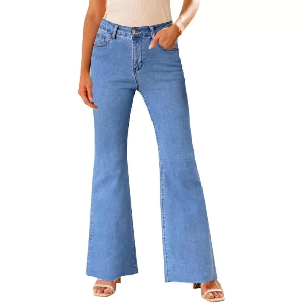 GRAPENT Wide Leg Jeans for Women Trendy High Waisted Flare Stretchy Bell Bottom Denim Pants Baggy Raw Hem Trouser JeansMedium Blue