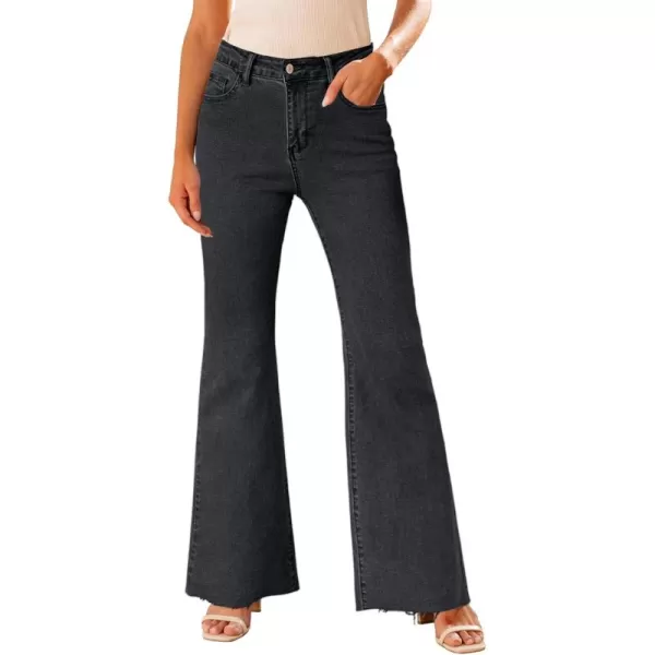 GRAPENT Wide Leg Jeans for Women Trendy High Waisted Flare Stretchy Bell Bottom Denim Pants Baggy Raw Hem Trouser JeansWashed Black