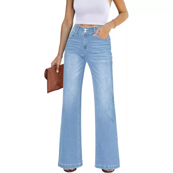 GRAPENT Wide Leg Jeans for Women Trendy High Waisted Flare Stretchy Denim Pants Baggy Dual Button Trouser Jeans PocketsIndigo Medium Blue