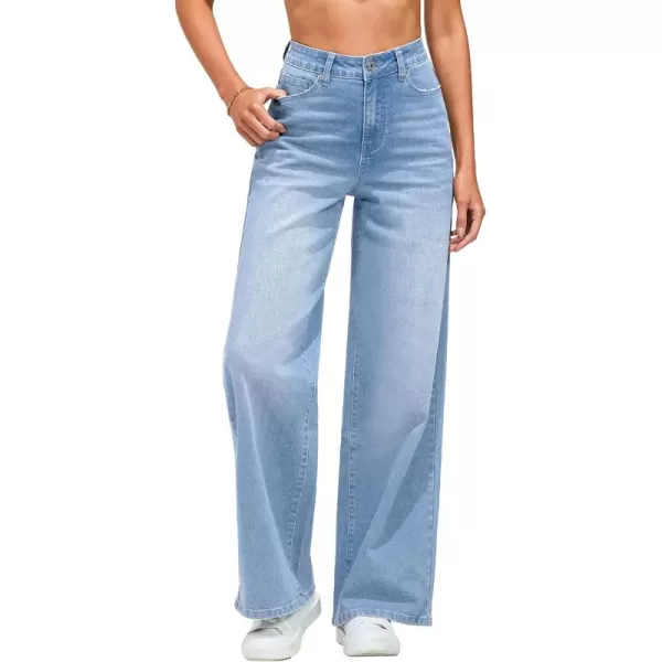 GRAPENT Wide Leg Jeans for Women Trendy High Waisted Stretchy Denim Pants 90s Baggy Jeans Trouser Jeans with PocketsBay Blue