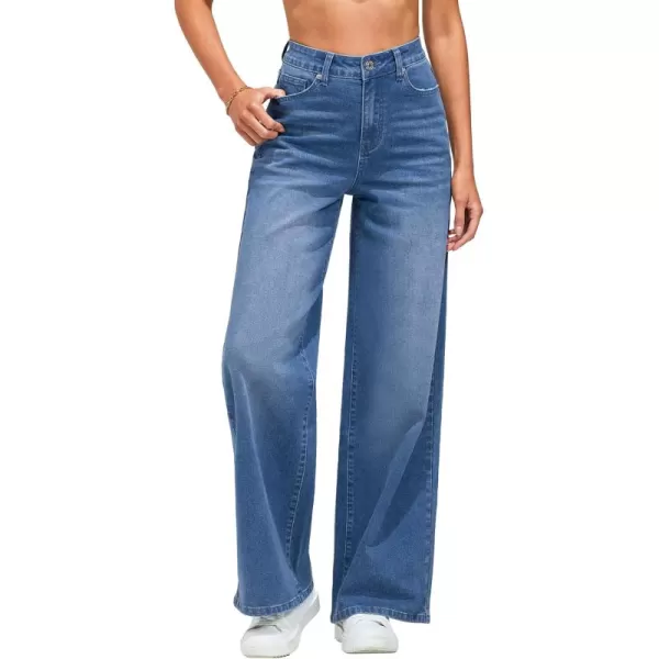 GRAPENT Wide Leg Jeans for Women Trendy High Waisted Stretchy Denim Pants 90s Baggy Jeans Trouser Jeans with PocketsFresh Bright Blue