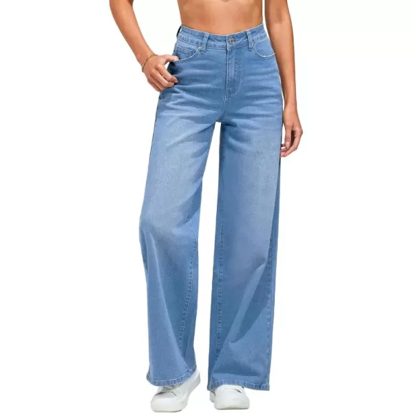 GRAPENT Wide Leg Jeans for Women Trendy High Waisted Stretchy Denim Pants 90s Baggy Jeans Trouser Jeans with PocketsMedium Blue