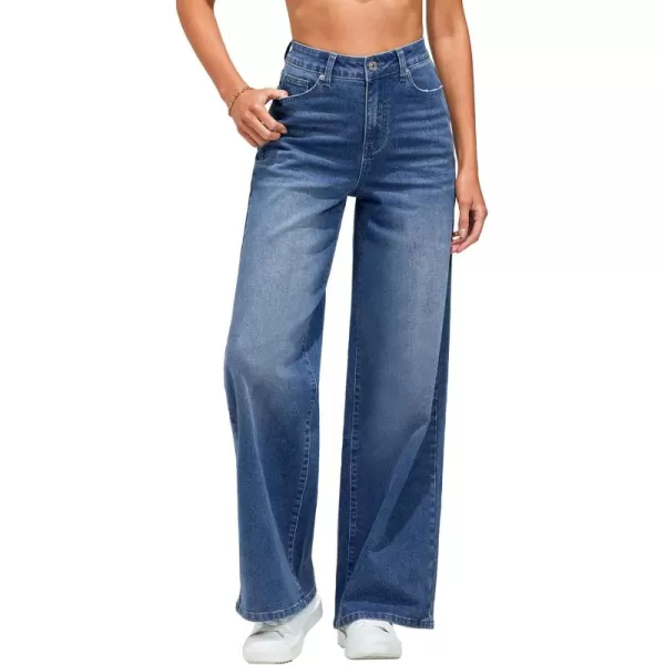 GRAPENT Wide Leg Jeans for Women Trendy High Waisted Stretchy Denim Pants 90s Baggy Jeans Trouser Jeans with PocketsNightfall Blue
