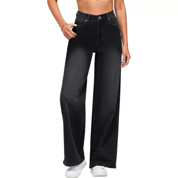 GRAPENT Wide Leg Jeans for Women Trendy High Waisted Stretchy Denim Pants 90s Baggy Jeans Trouser Jeans with PocketsTrue Black