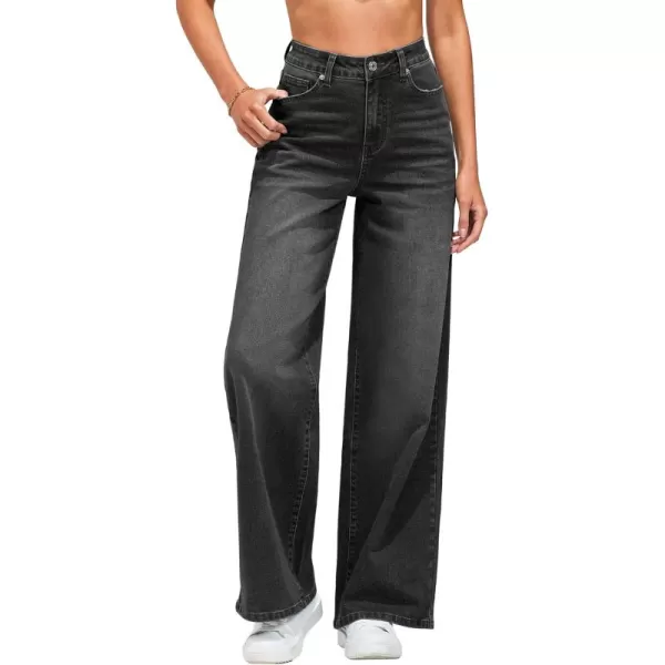 GRAPENT Wide Leg Jeans for Women Trendy High Waisted Stretchy Denim Pants 90s Baggy Jeans Trouser Jeans with PocketsWased Black