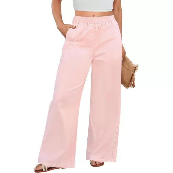 GRAPENT Wide Leg Pants Woman Pull On High Waisted Baggy Straight Leg Colored Jeans Stretch Twill Trouser Pants for WomenBaby Pink