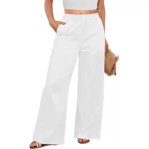 GRAPENT Wide Leg Pants Woman Pull On High Waisted Baggy Straight Leg Colored Jeans Stretch Twill Trouser Pants for WomenWhite