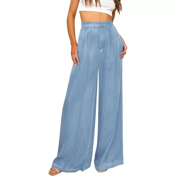GRAPENT Wide Leg Pants for Women High Waisted Jeans Palazzo Pants Lightweight Summer Beach Flowy Trousers Y2KAir Blue