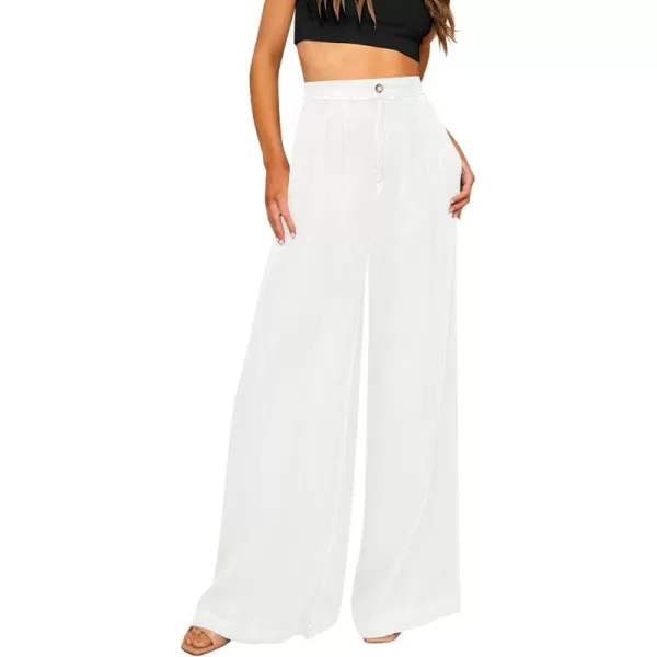 GRAPENT Wide Leg Pants for Women High Waisted Jeans Palazzo Pants Lightweight Summer Beach Flowy Trousers Y2KBrilliant White
