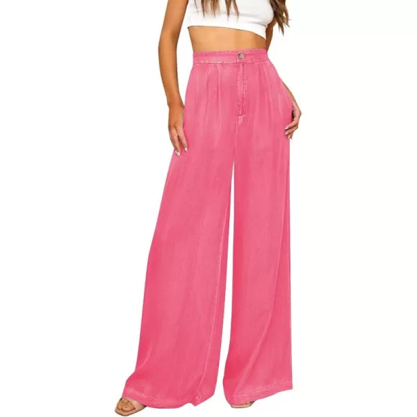 GRAPENT Wide Leg Pants for Women High Waisted Jeans Palazzo Pants Lightweight Summer Beach Flowy Trousers Y2KHot Pink