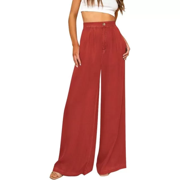 GRAPENT Wide Leg Pants for Women High Waisted Jeans Palazzo Pants Lightweight Summer Beach Flowy Trousers Y2KRuby Wine