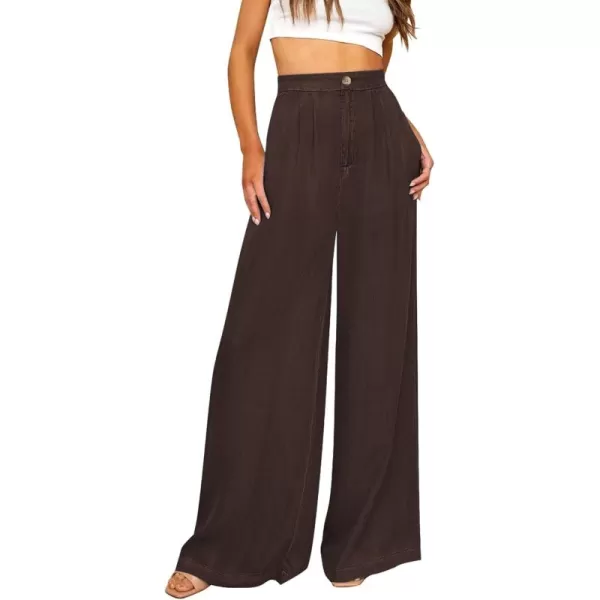 GRAPENT Wide Leg Pants for Women High Waisted Jeans Palazzo Pants Lightweight Summer Beach Flowy Trousers Y2KRustic Brown