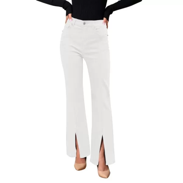 GRAPENT Womens Flare Jeans High Waisted Wide Leg Baggy Jean for Women Split Hem Stretch Denim PantsBrilliant White