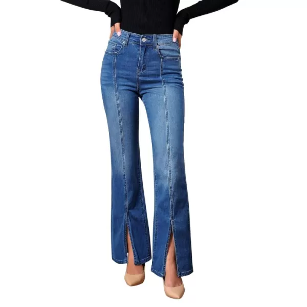 GRAPENT Womens Flare Jeans High Waisted Wide Leg Baggy Jean for Women Split Hem Stretch Denim PantsClassic Blue