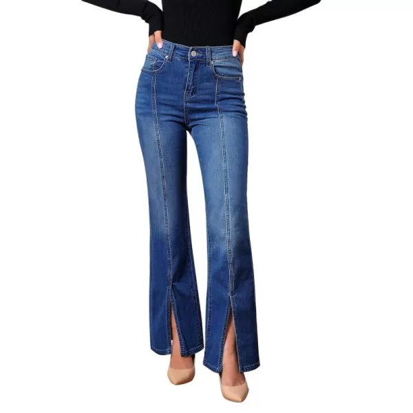 GRAPENT Womens Flare Jeans High Waisted Wide Leg Baggy Jean for Women Split Hem Stretch Denim PantsNightfall Blue