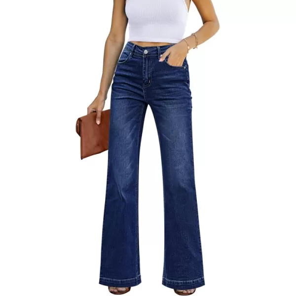 GRAPENT Womens Flare Jeans High Waisted Wide Leg Baggy Jean for Women Stretch Denim PantsDeep Blue