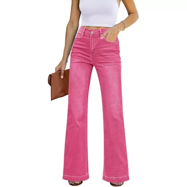 GRAPENT Womens Flare Jeans High Waisted Wide Leg Baggy Jean for Women Stretch Denim PantsHot Pink