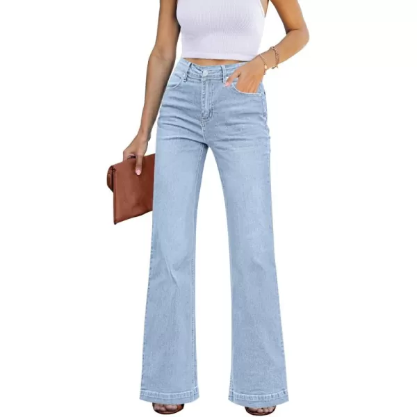GRAPENT Womens Flare Jeans High Waisted Wide Leg Baggy Jean for Women Stretch Denim PantsIce Blue