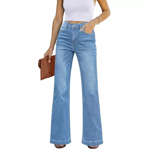 GRAPENT Womens Flare Jeans High Waisted Wide Leg Baggy Jean for Women Stretch Denim PantsIndigo Medium Blue