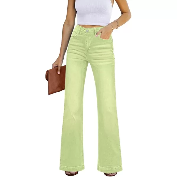 GRAPENT Womens Flare Jeans High Waisted Wide Leg Baggy Jean for Women Stretch Denim PantsLettuce Green