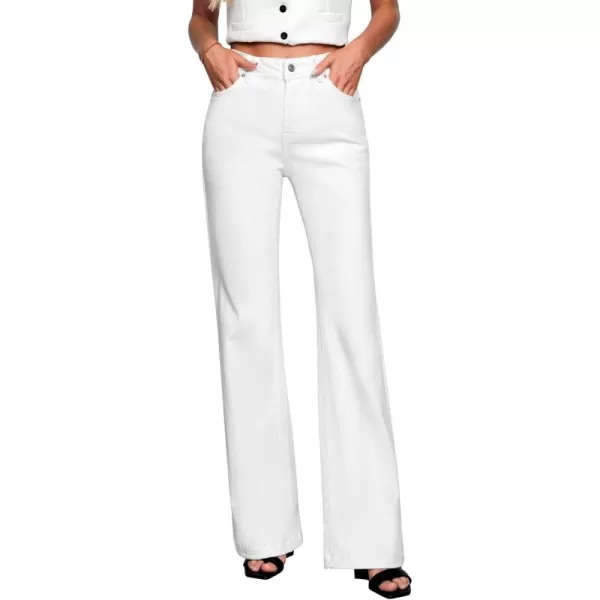 GRAPENT Womens Flare Jeans High Waisted Wide Leg Baggy Jean for Women Stretch Denim PantsLong Cream White