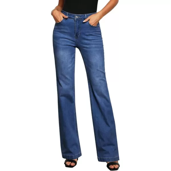 GRAPENT Womens Flare Jeans High Waisted Wide Leg Baggy Jean for Women Stretch Denim PantsLong Dark Blue