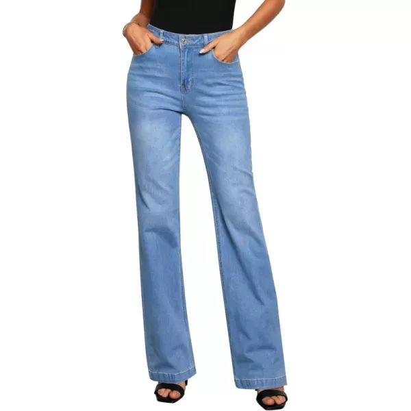 GRAPENT Womens Flare Jeans High Waisted Wide Leg Baggy Jean for Women Stretch Denim PantsLong Indigo Medium Blue