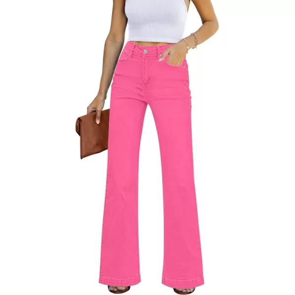 GRAPENT Womens Flare Jeans High Waisted Wide Leg Baggy Jean for Women Stretch Denim PantsMagenta Pink
