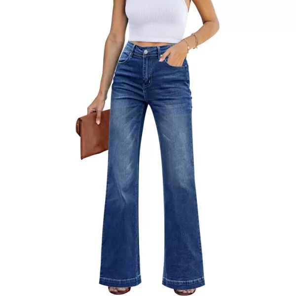GRAPENT Womens Flare Jeans High Waisted Wide Leg Baggy Jean for Women Stretch Denim PantsNightfall Dark Wash