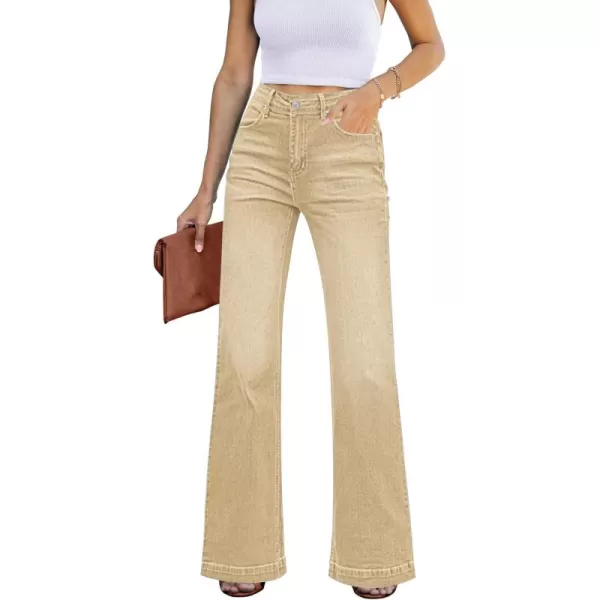 GRAPENT Womens Flare Jeans High Waisted Wide Leg Baggy Jean for Women Stretch Denim PantsPale Khaki