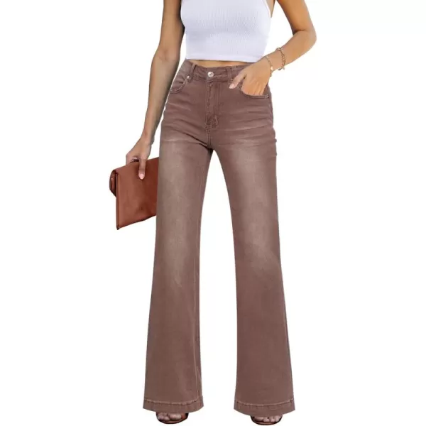 GRAPENT Womens Flare Jeans High Waisted Wide Leg Baggy Jean for Women Stretch Denim PantsPecan Brown