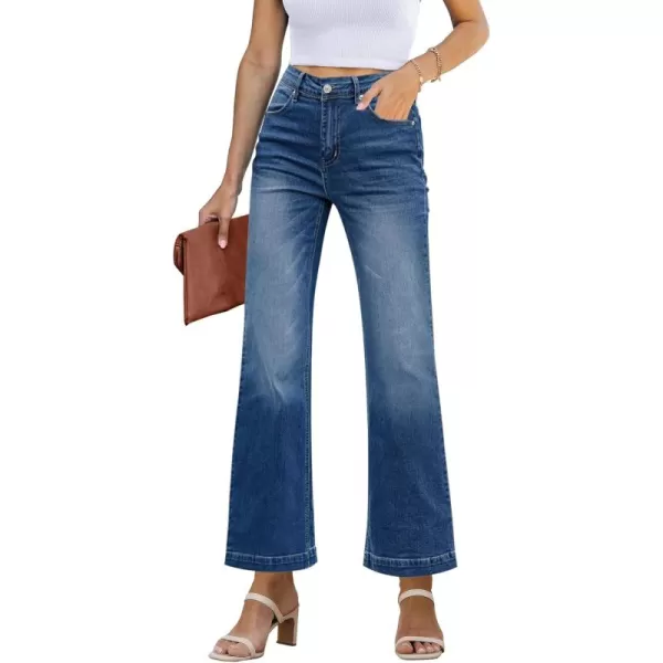 GRAPENT Womens Flare Jeans High Waisted Wide Leg Baggy Jean for Women Stretch Denim PantsPetite Dark Blue