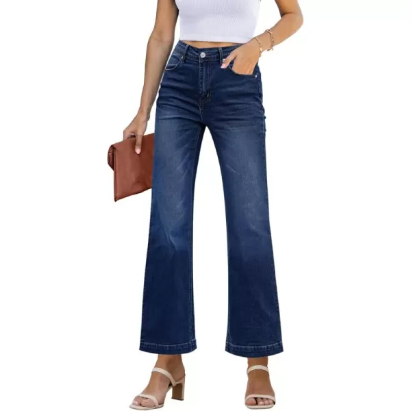 GRAPENT Womens Flare Jeans High Waisted Wide Leg Baggy Jean for Women Stretch Denim PantsPetite Indigo Skyblue
