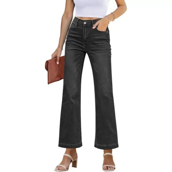 GRAPENT Womens Flare Jeans High Waisted Wide Leg Baggy Jean for Women Stretch Denim PantsPetite Soft Black