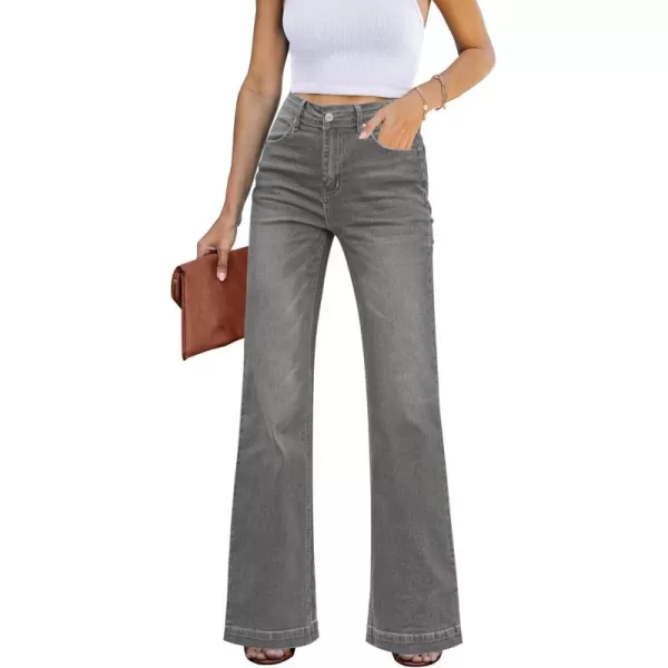 GRAPENT Womens Flare Jeans High Waisted Wide Leg Baggy Jean for Women Stretch Denim PantsSmoked Gray