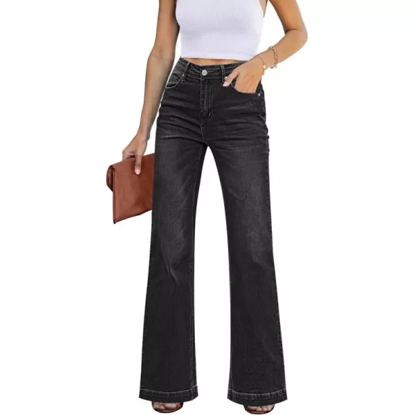 GRAPENT Womens Flare Jeans High Waisted Wide Leg Baggy Jean for Women Stretch Denim PantsSoft Black