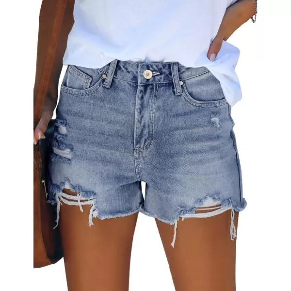 GRAPENT Womens High Waisted Ripped Stretchy Denim Hot Short Summer Jean ShortsA Aged Blue