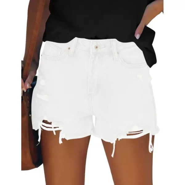 GRAPENT Womens High Waisted Ripped Stretchy Denim Hot Short Summer Jean ShortsA Brilliant White
