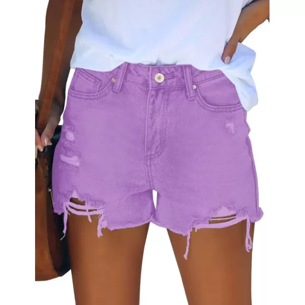 GRAPENT Womens High Waisted Ripped Stretchy Denim Hot Short Summer Jean ShortsA Digital Lavender