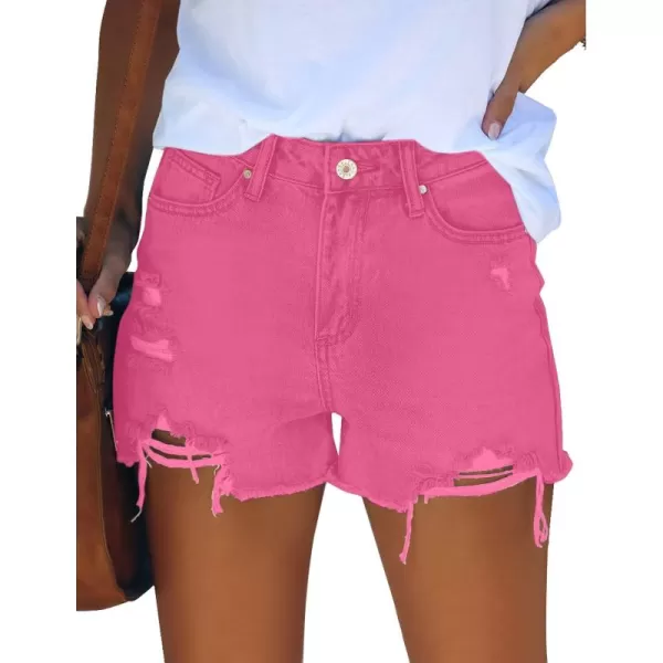 GRAPENT Womens High Waisted Ripped Stretchy Denim Hot Short Summer Jean ShortsA Hot Pink