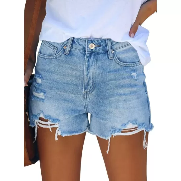 GRAPENT Womens High Waisted Ripped Stretchy Denim Hot Short Summer Jean ShortsA Light Blue