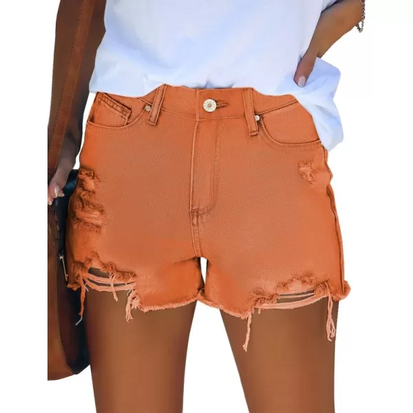 GRAPENT Womens High Waisted Ripped Stretchy Denim Hot Short Summer Jean ShortsA Orangeade
