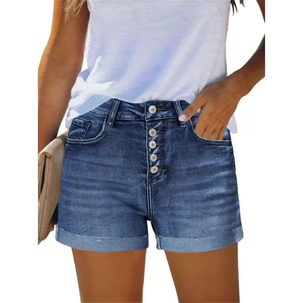 GRAPENT Womens High Waisted Ripped Stretchy Denim Hot Short Summer Jean ShortsButtons Flydark Blue