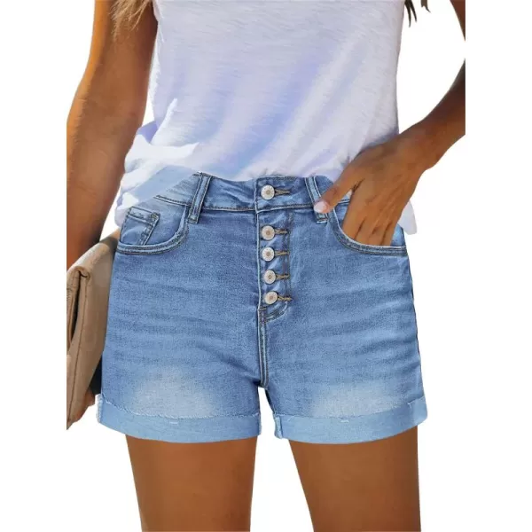 GRAPENT Womens High Waisted Ripped Stretchy Denim Hot Short Summer Jean ShortsButtons Flymedium Blue
