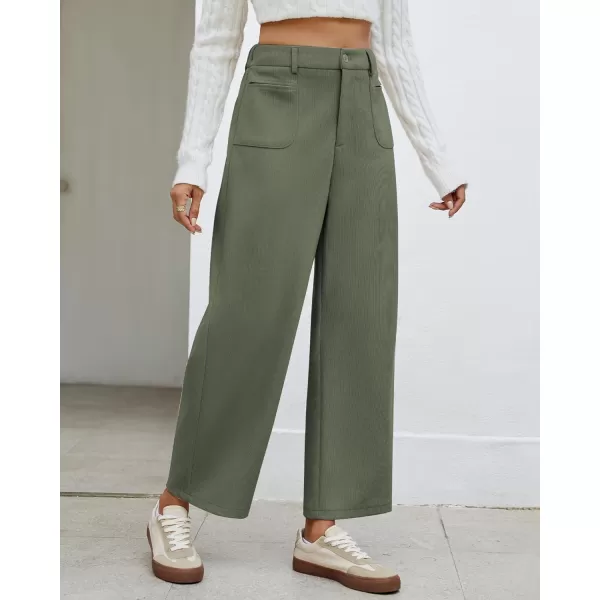 GRAPENT Barrel Pants for Women High Waisted Corduroy Elastic Waist Trendy Loose Casual Fall Trousers Pants with PocketsArmy Green